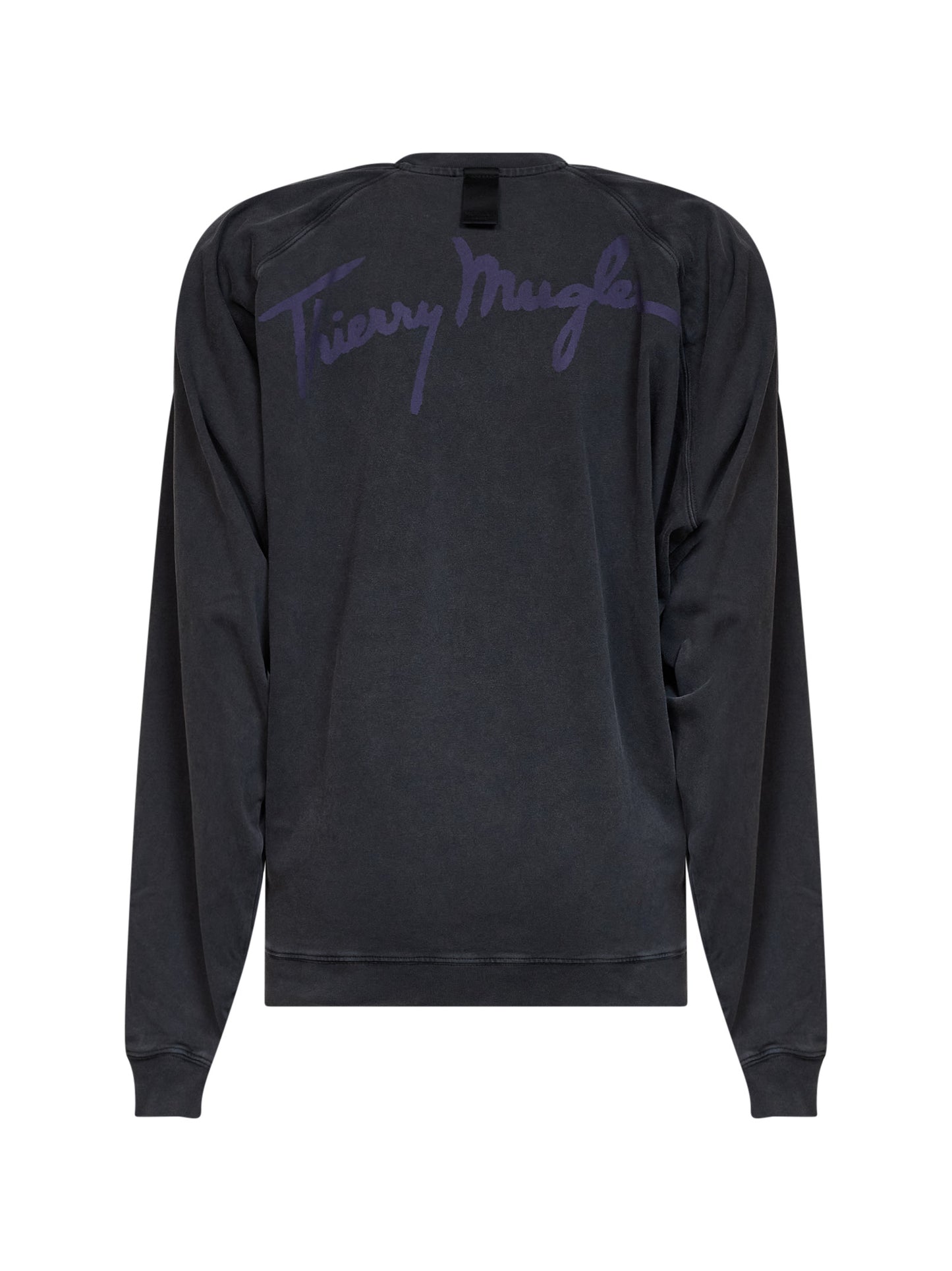 Black cotton batwing-sleeves sweatshirt