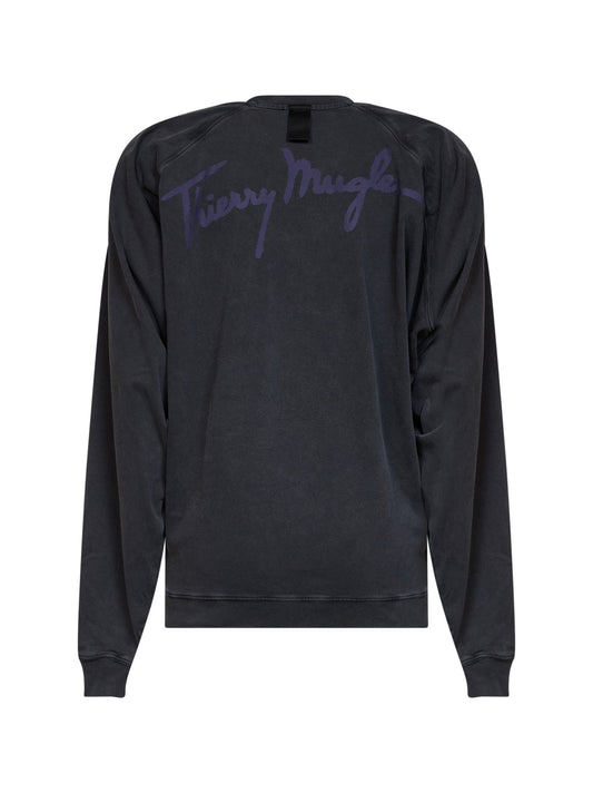 Black cotton batwing-sleeves sweatshirt