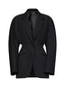 Black lightweight virgin wool deconstructed cinched blazer