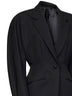 Black lightweight virgin wool deconstructed cinched blazer