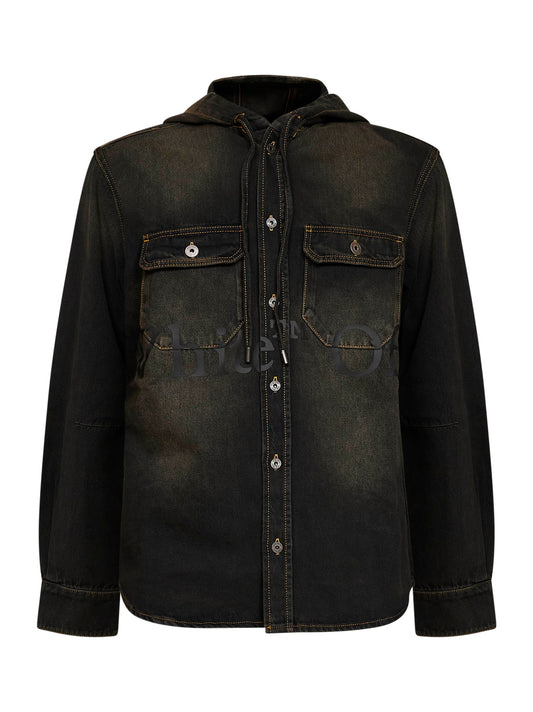 Black Bookish hooded denim jacket<BR/>