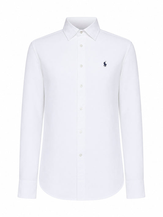 Camicia Slim-Fit in cotone bianco con ricamo Pony