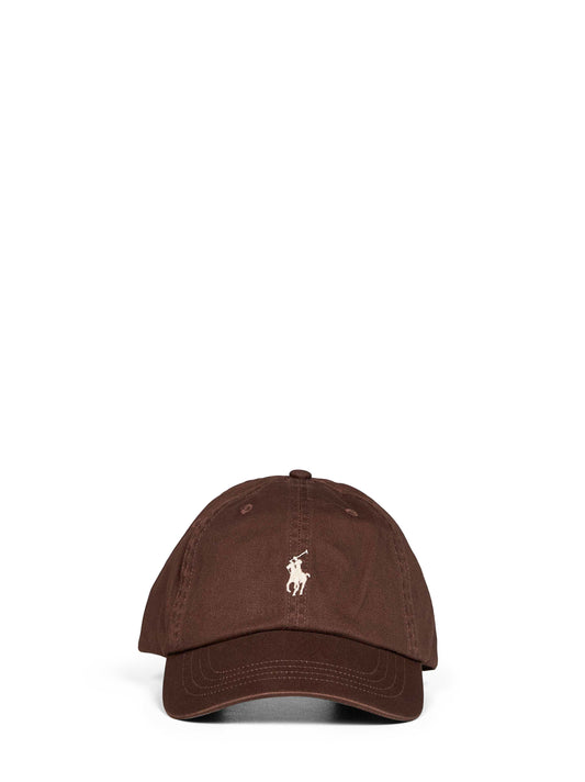Berretto in chino di cotone marrone con ricamo Pony