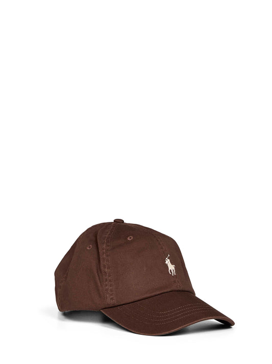 Berretto in chino di cotone marrone con ricamo Pony
