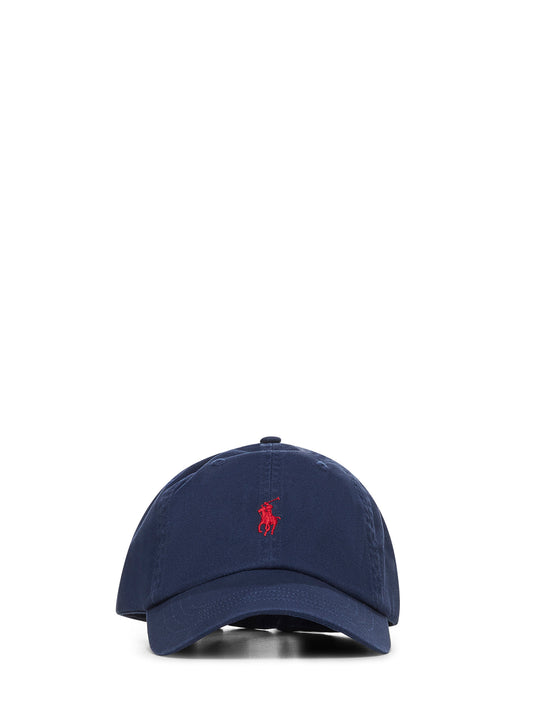 Berretto in chino blu con ricamo