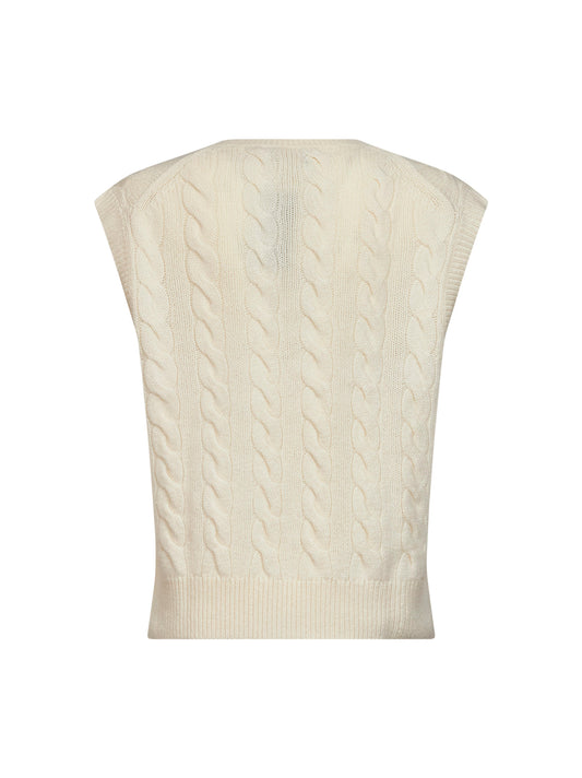 Gilet in maglia di lana e cashmere a trecce crema