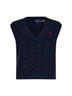 Navy blue wool and cashmere cable-knit vest<BR/>