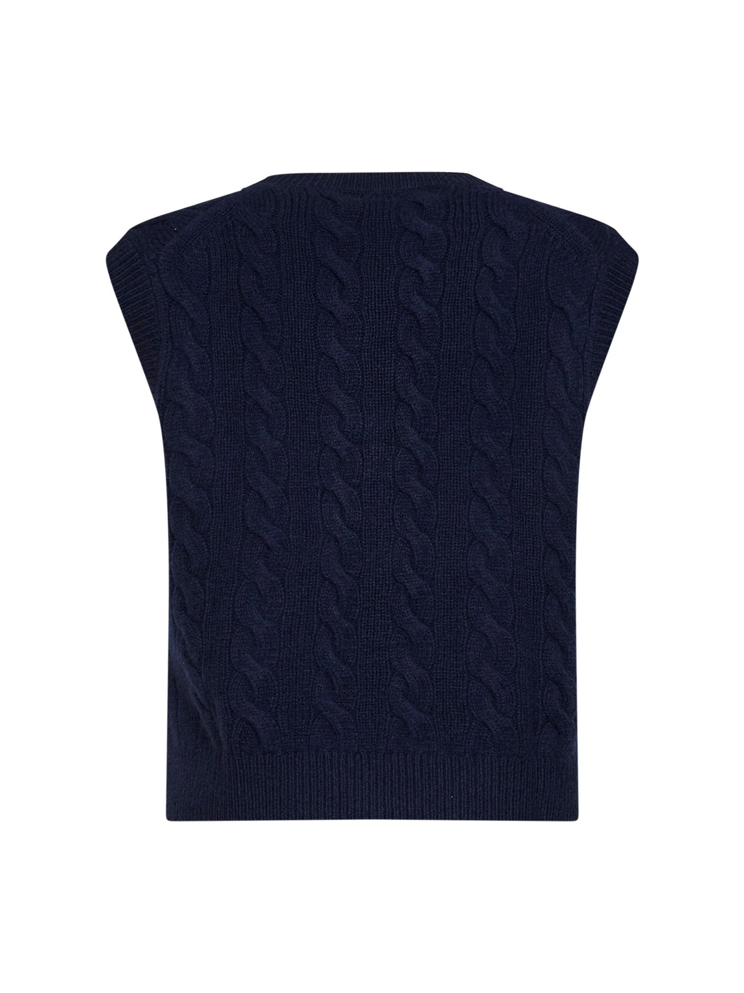 Navy blue wool and cashmere cable-knit vest<BR/>