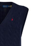 Navy blue wool and cashmere cable-knit vest<BR/>