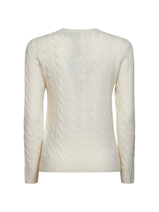 Maglia in lana e cashmere a trecce crema