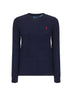 Blue cable knit wool and cashmere sweater