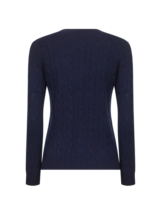 Blue cable knit wool and cashmere sweater