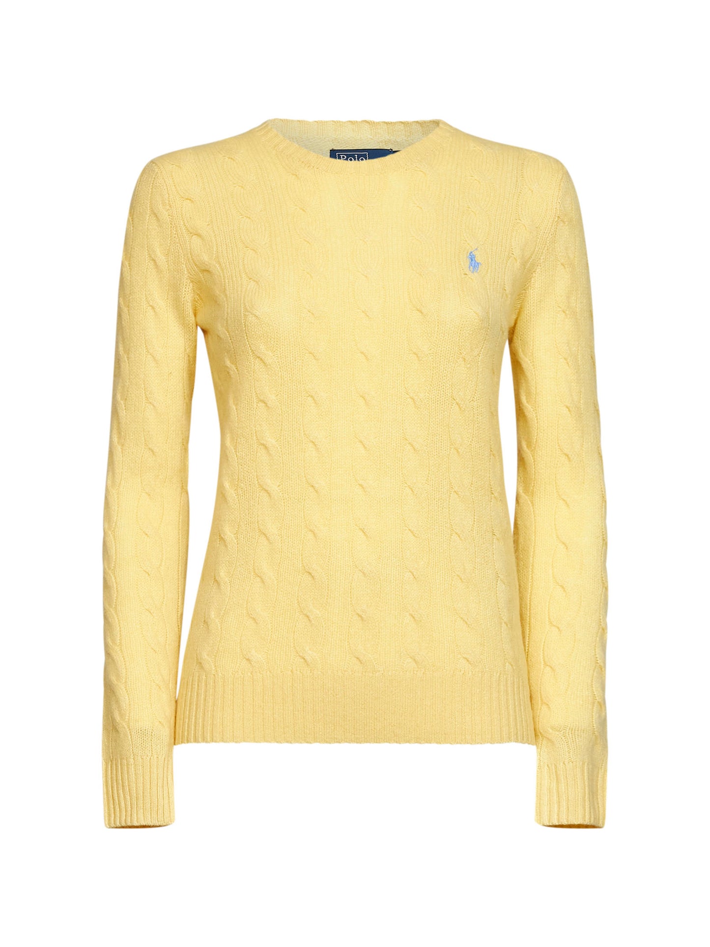Fall yellow cable-knit wool and cashmere sweater<BR/>