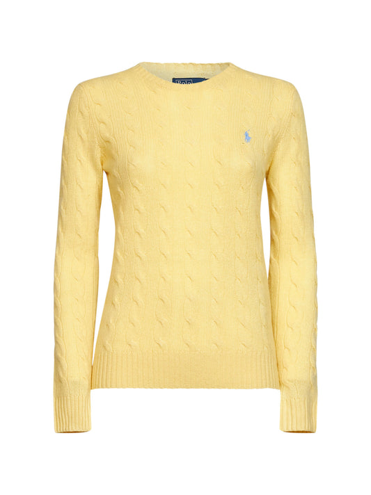 Fall yellow cable-knit wool and cashmere sweater<BR/>