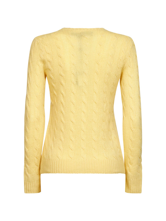 Fall yellow cable-knit wool and cashmere sweater<BR/>