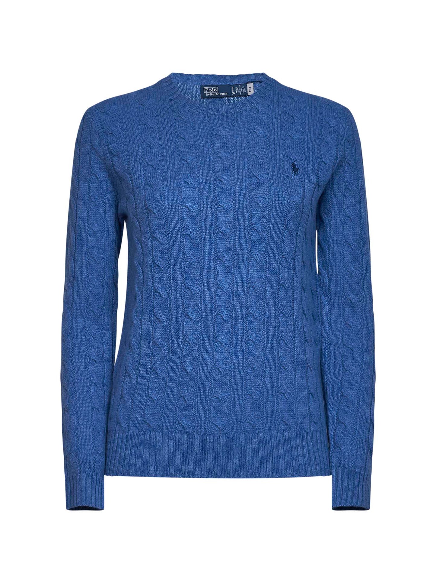 Blue cable-knit wool and cashmere sweater