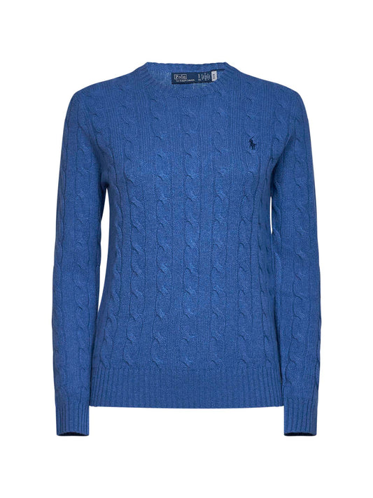 Maglia in lana e cashmere a trecce blu