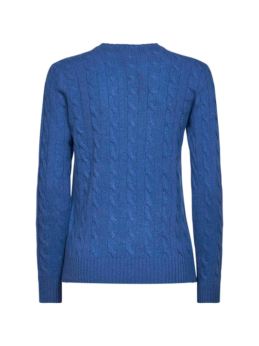 Maglia in lana e cashmere a trecce blu