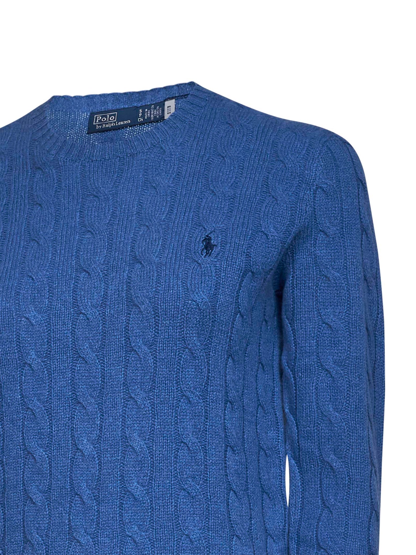 Blue cable-knit wool and cashmere sweater