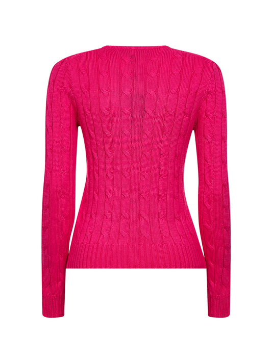 Maglia girocollo in cotone a trecce fucsia