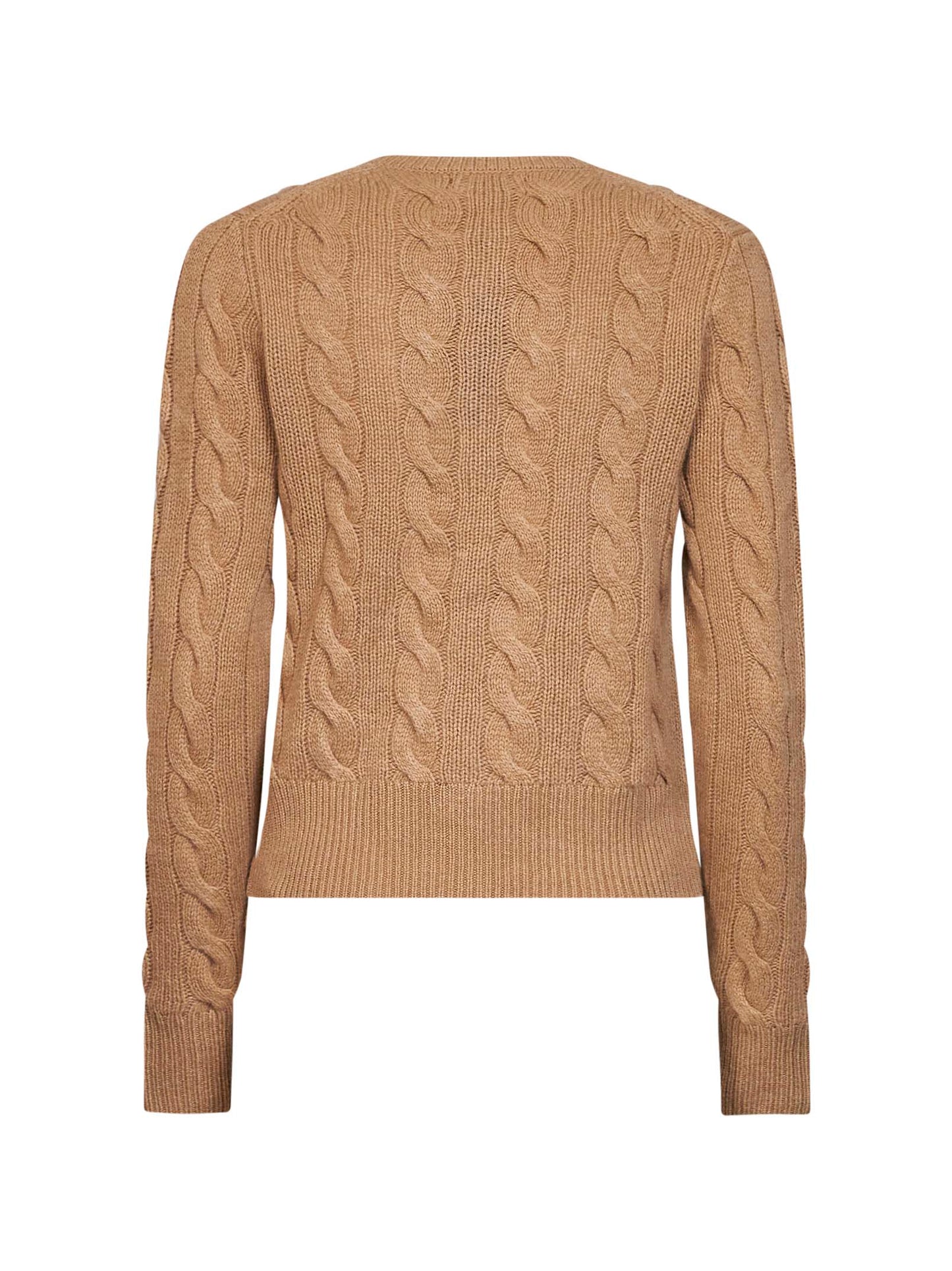 Cardigan a trecce in lana e cashmere cammello
