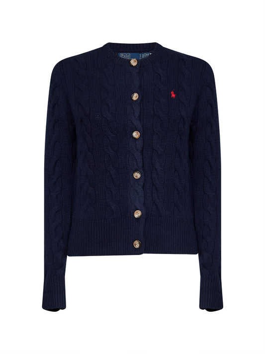 Hunter navy wool and cashmere cable knit cardigan