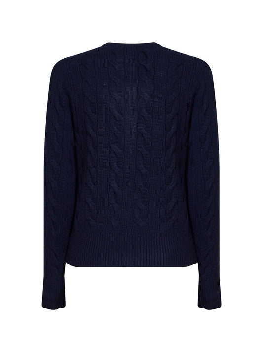 Hunter navy wool and cashmere cable knit cardigan