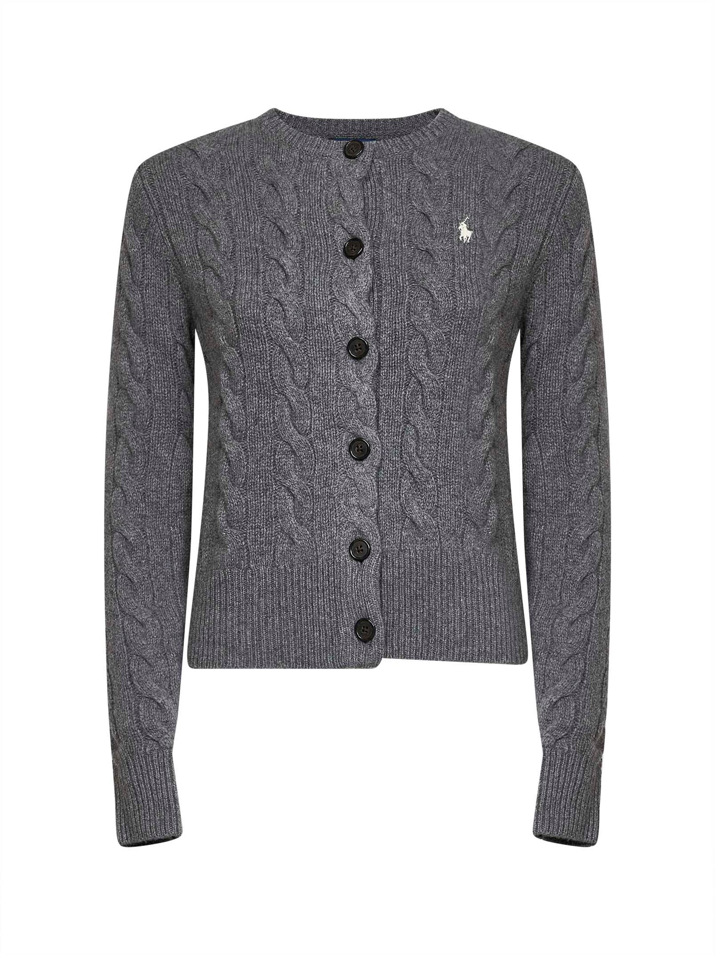 Flannel grey heather wool and cashmere cable knit cardigan