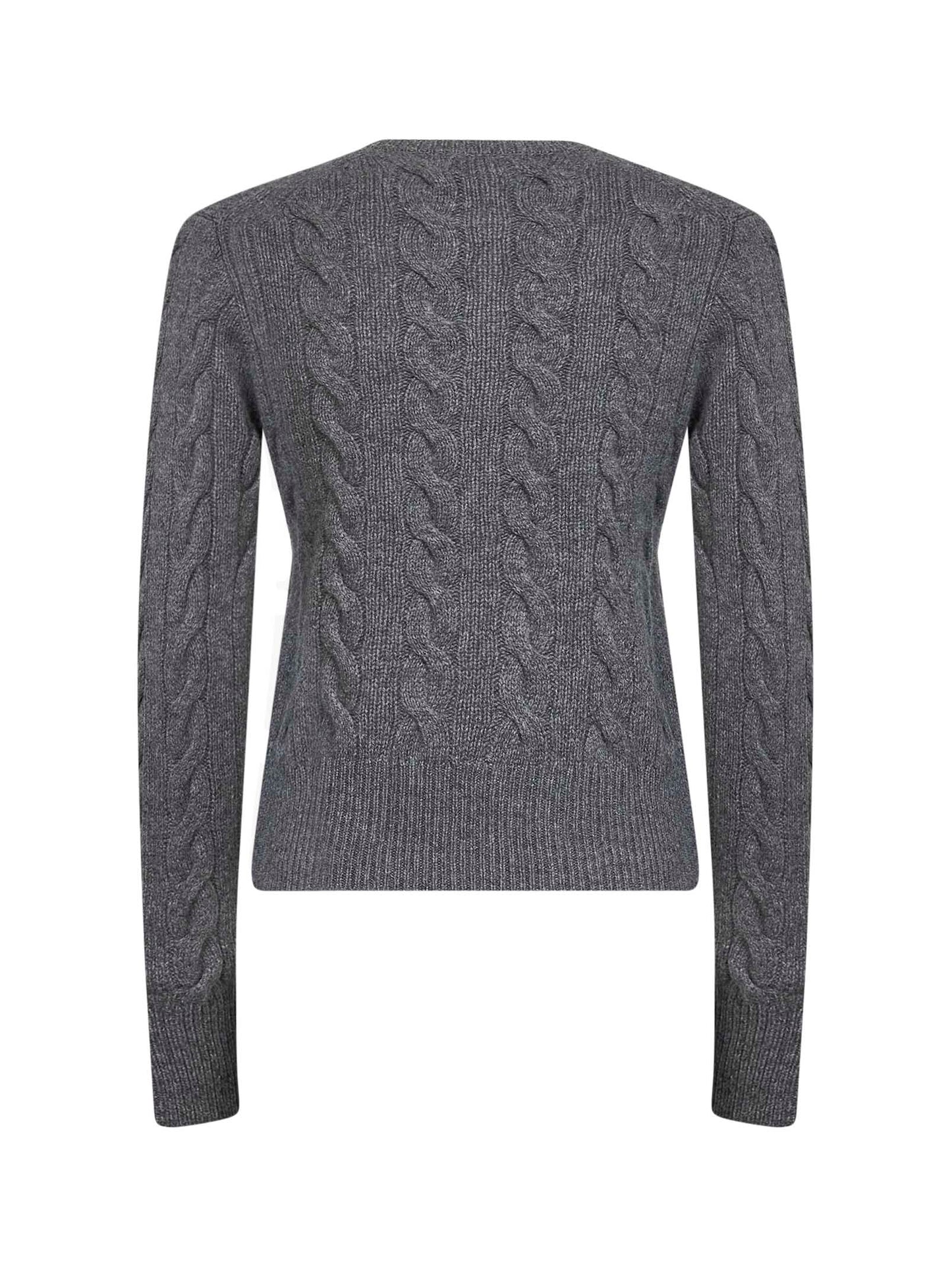 Flannel grey heather wool and cashmere cable knit cardigan