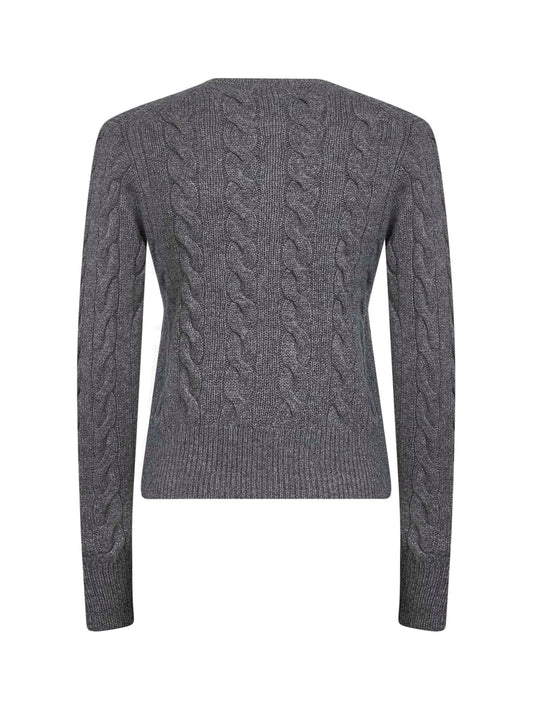 Flannel grey heather wool and cashmere cable knit cardigan