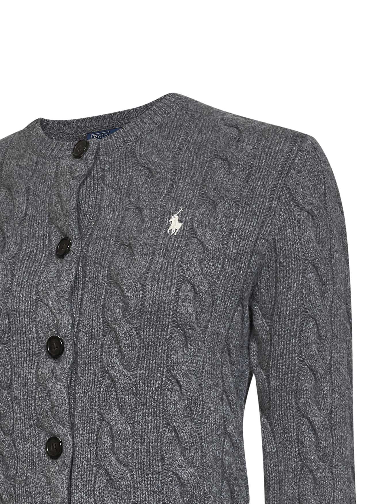 Flannel grey heather wool and cashmere cable knit cardigan