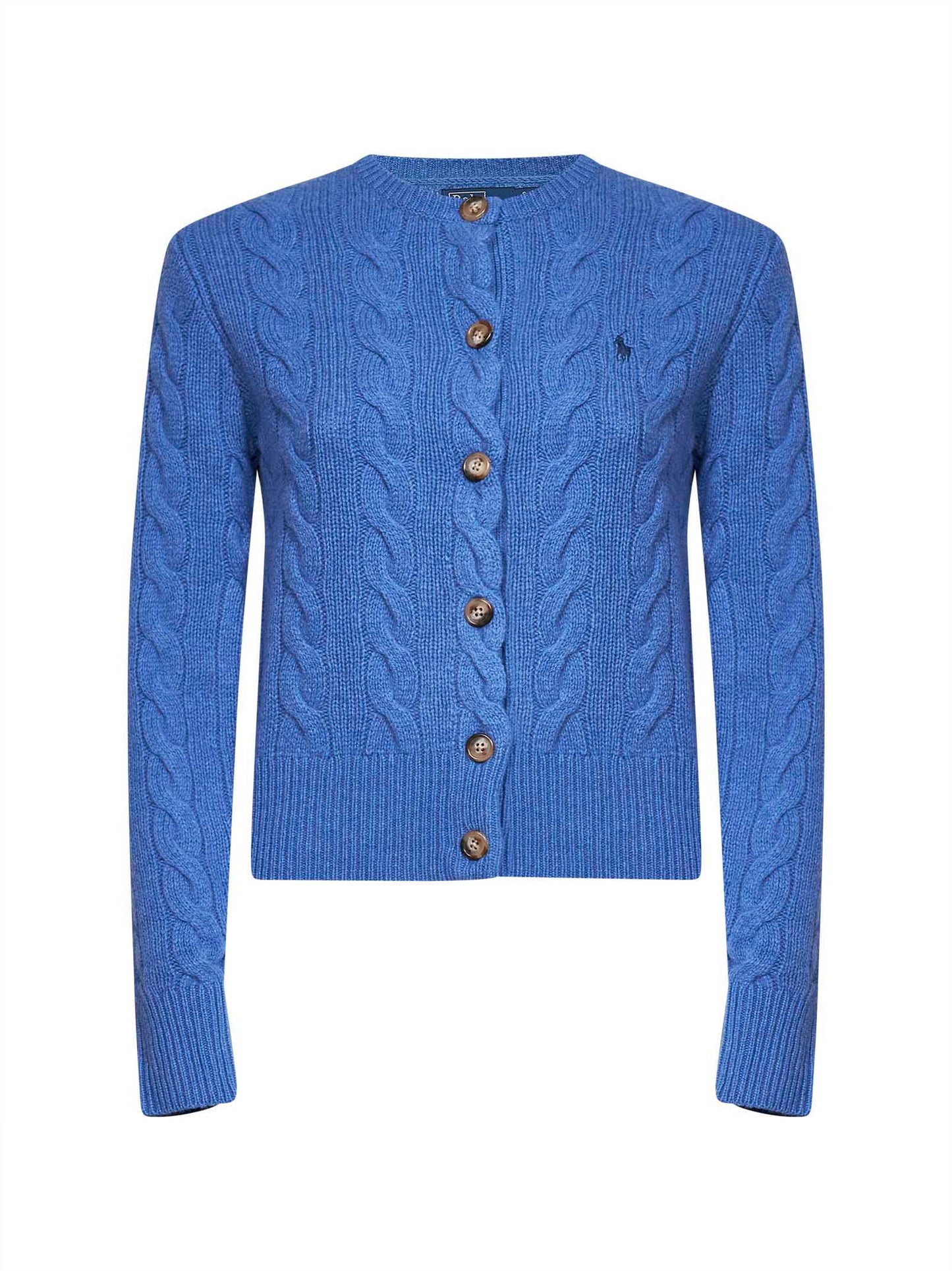 Dockside blue heather wool and cashmere cable knit cardigan