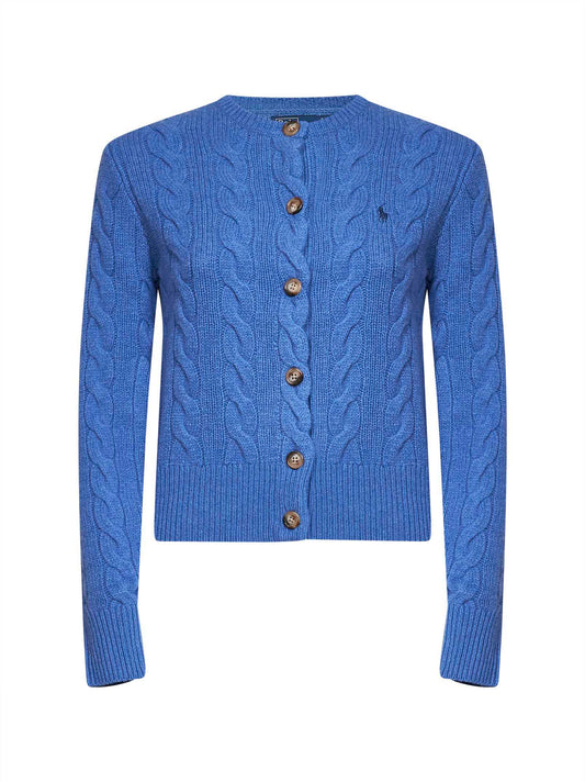 Dockside blue heather wool and cashmere cable knit cardigan