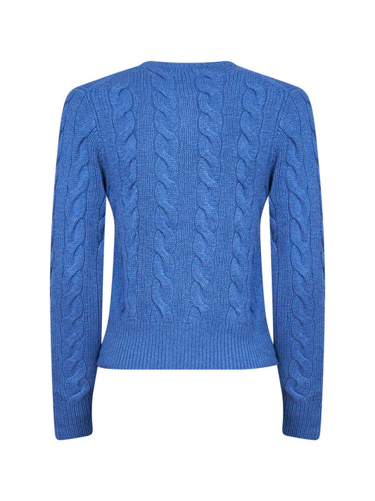 Dockside blue heather wool and cashmere cable knit cardigan