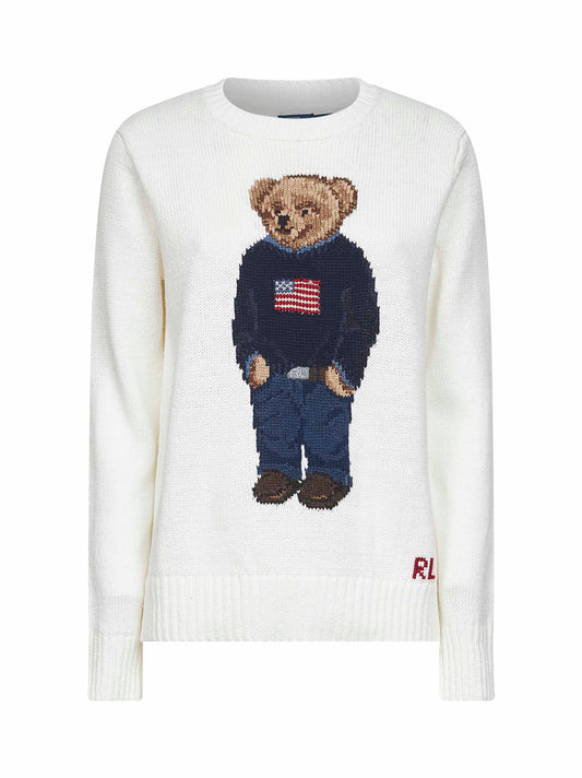 Maglia Polo Bear in lino e cotone bianco