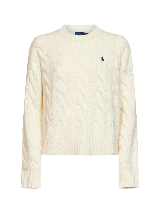 Authentic cream wool and cashmere cable-knit crewneck sweater