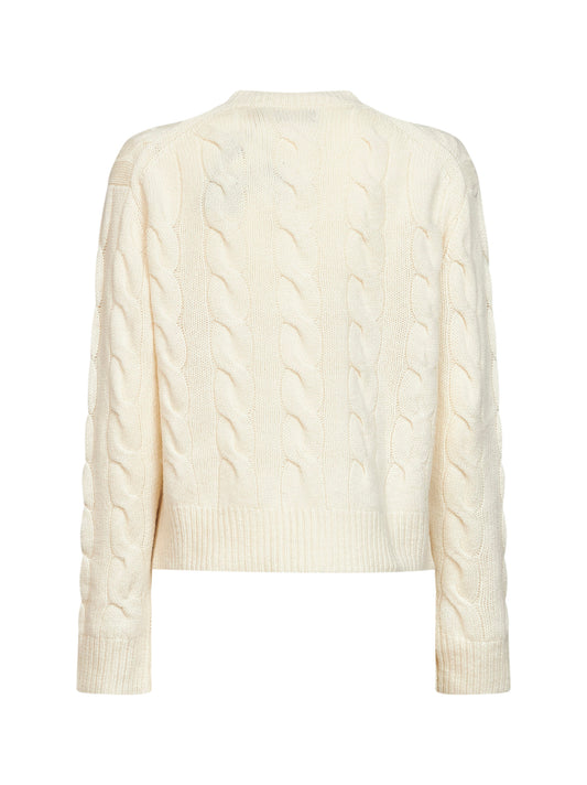 Authentic cream wool and cashmere cable-knit crewneck sweater