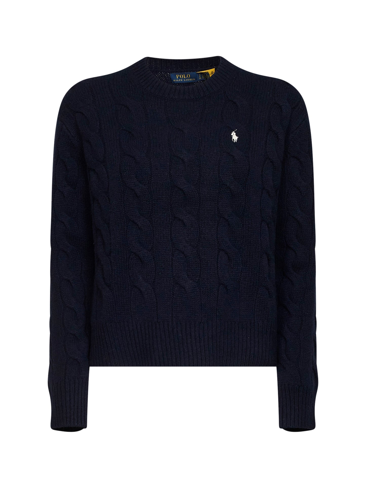 Hunter navy wool and cashmere cable-knit crewneck sweater