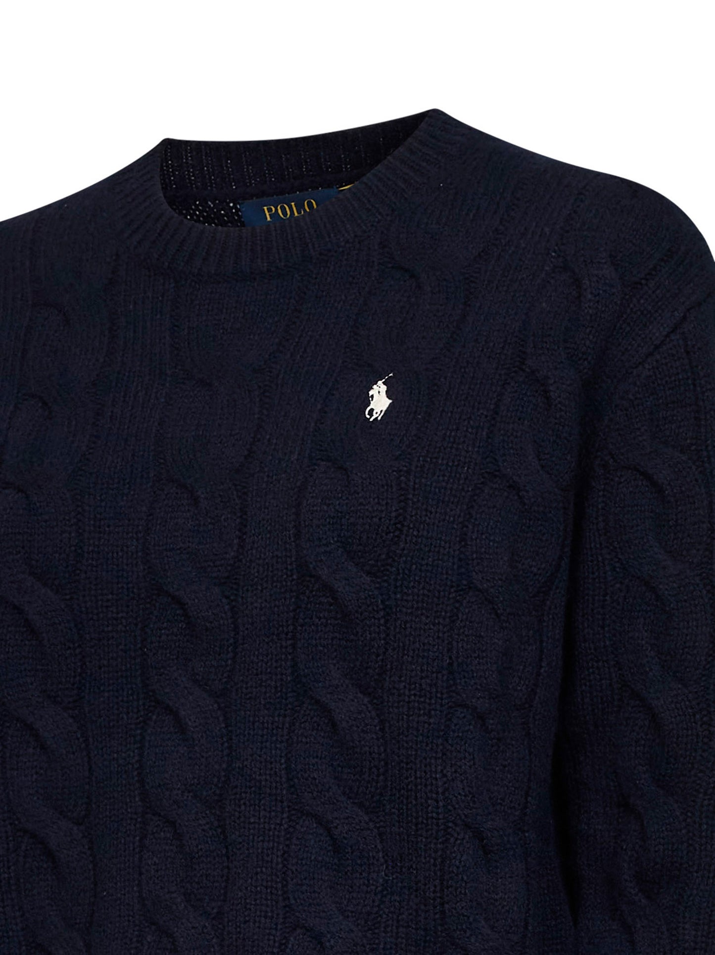 Hunter navy wool and cashmere cable-knit crewneck sweater