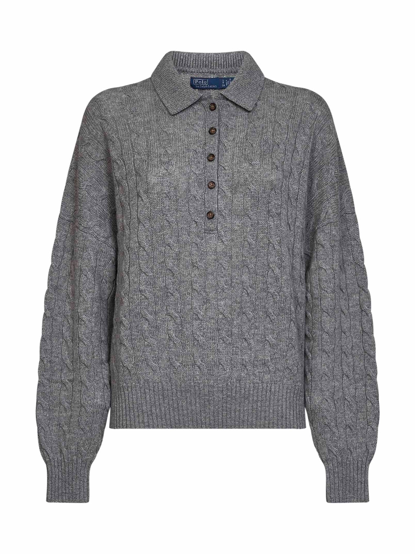 Maglia polo in lana e cashmere a trecce grigio