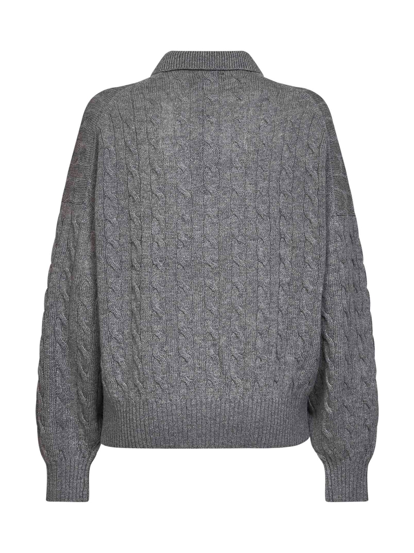 Maglia polo in lana e cashmere a trecce grigio