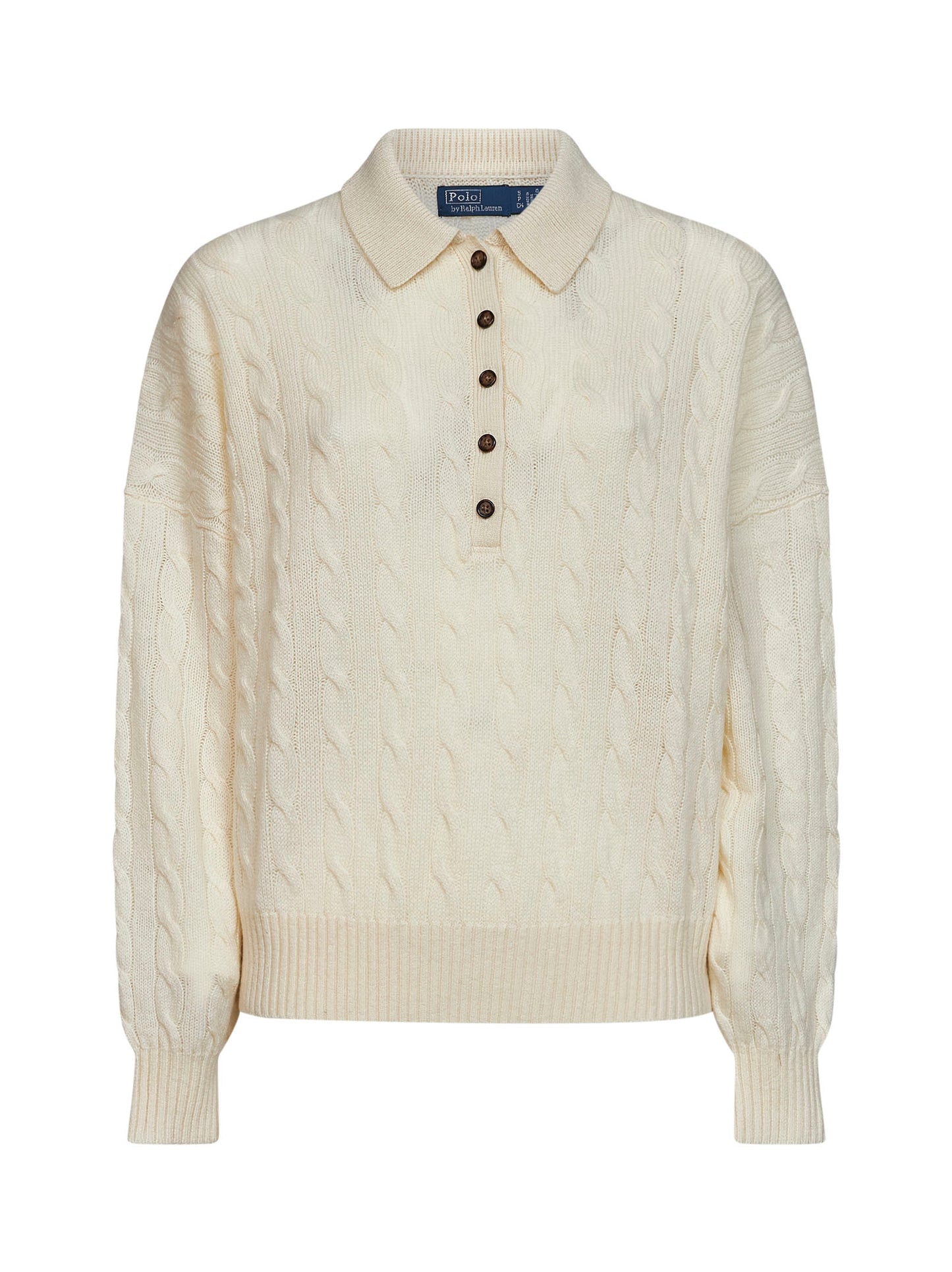 Maglia polo in lana e cashmere a trecce crema