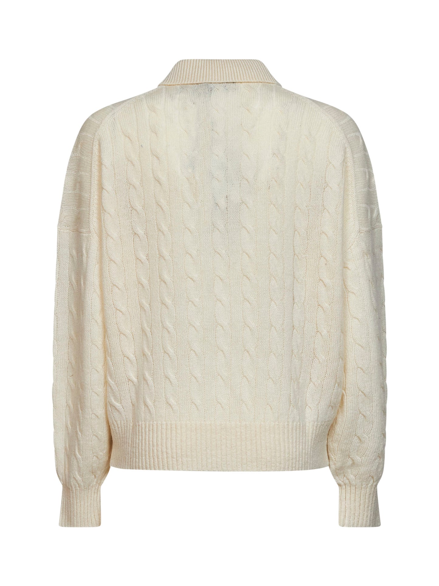 Maglia polo in lana e cashmere a trecce crema