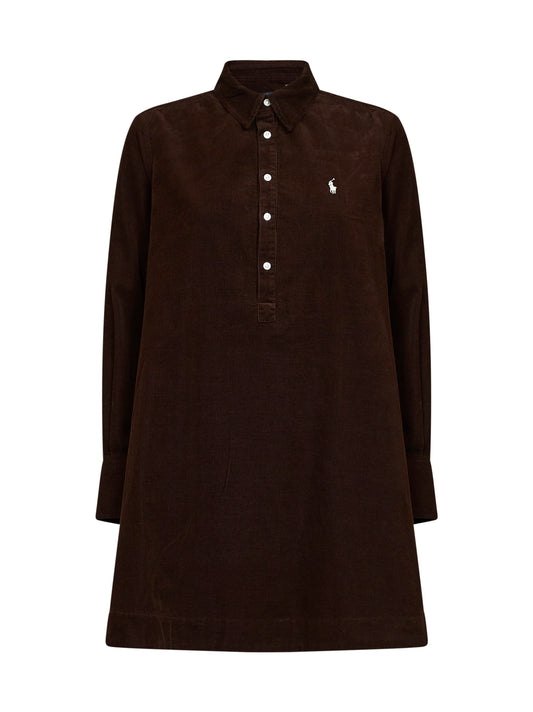 Brown corduroy A-line shirt dress