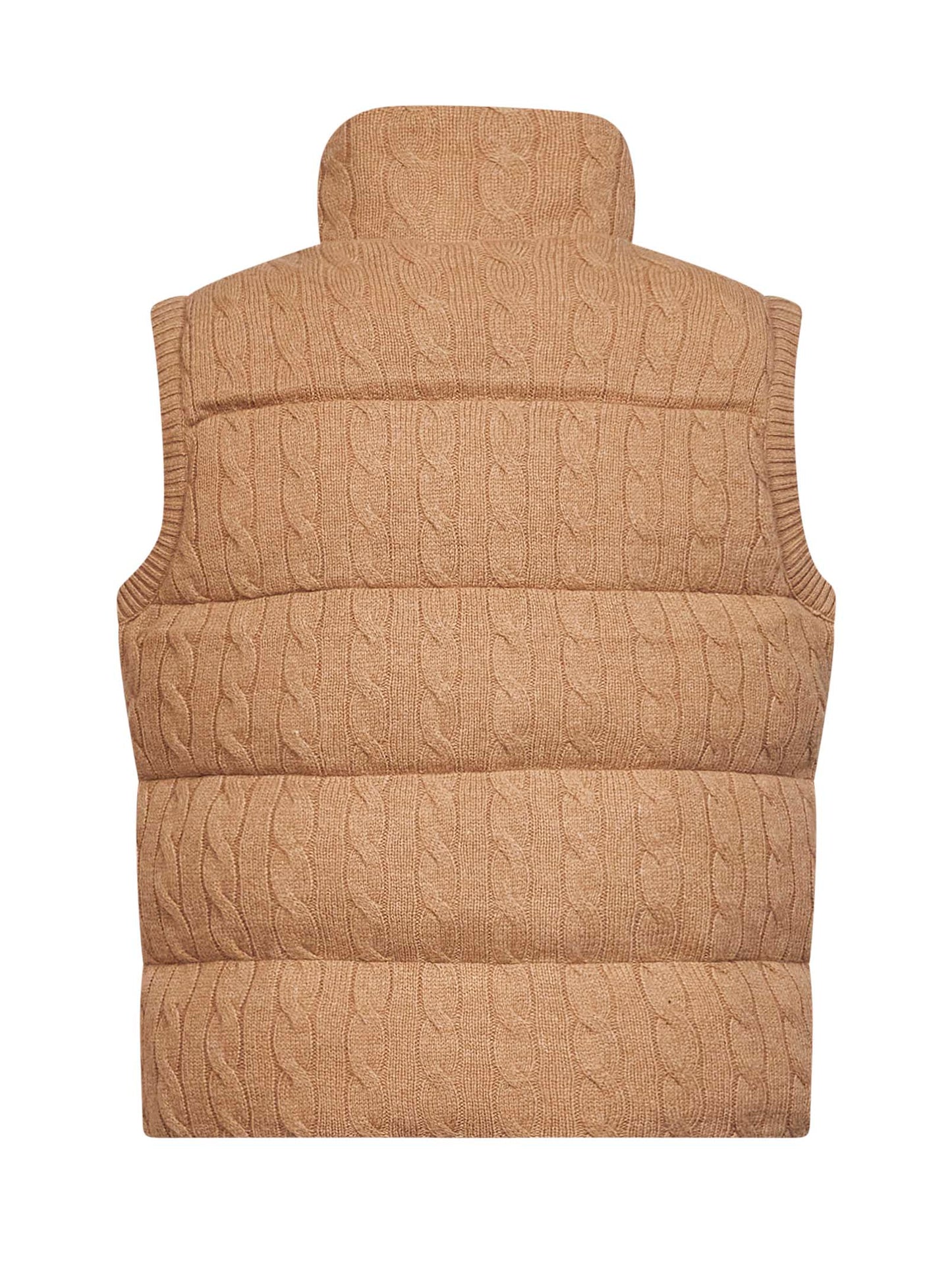 Gilet imbottito in lana e cashmere a trecce cammello