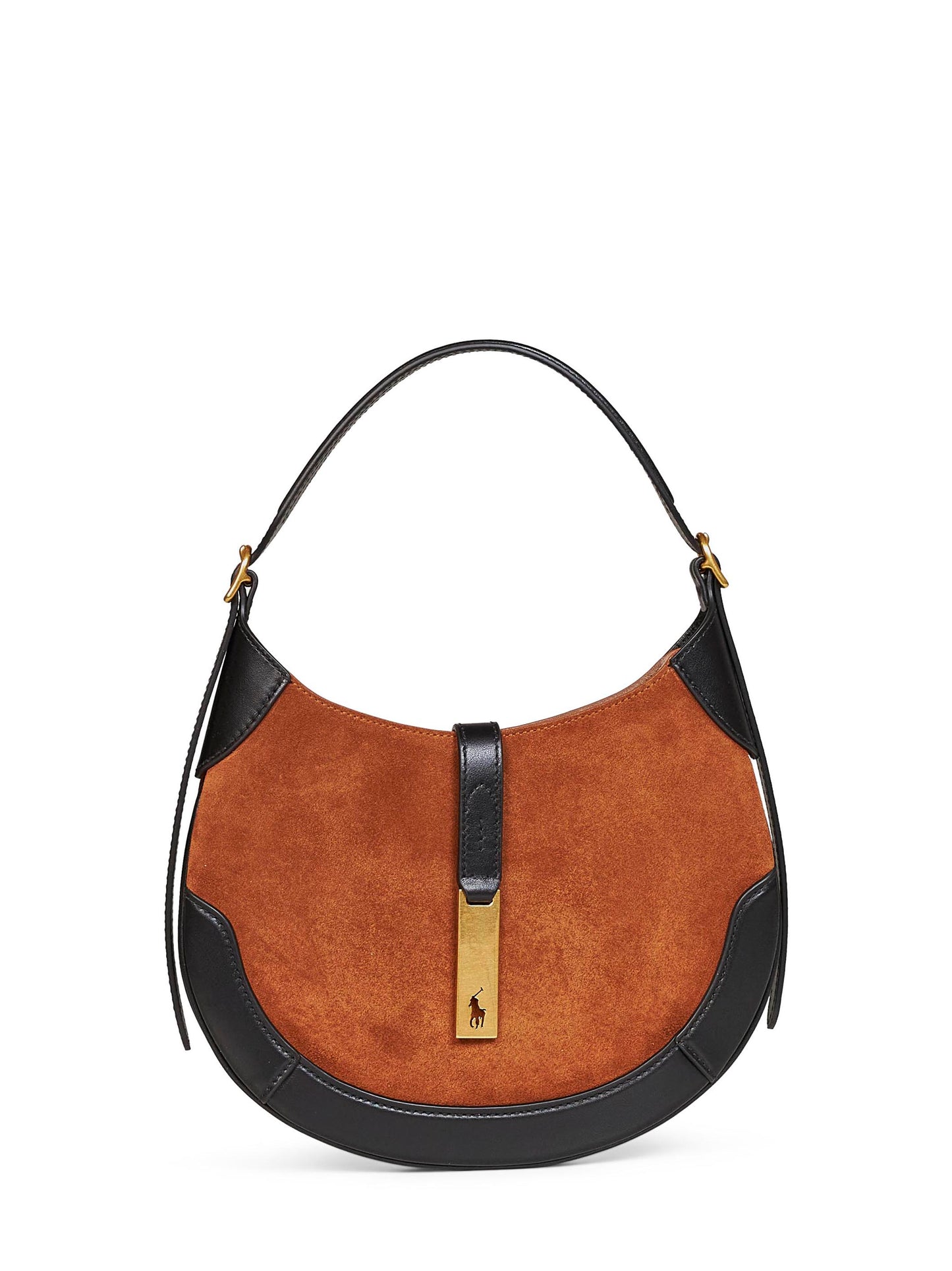 Toffee and black small Shoulder Polo ID hobo bag