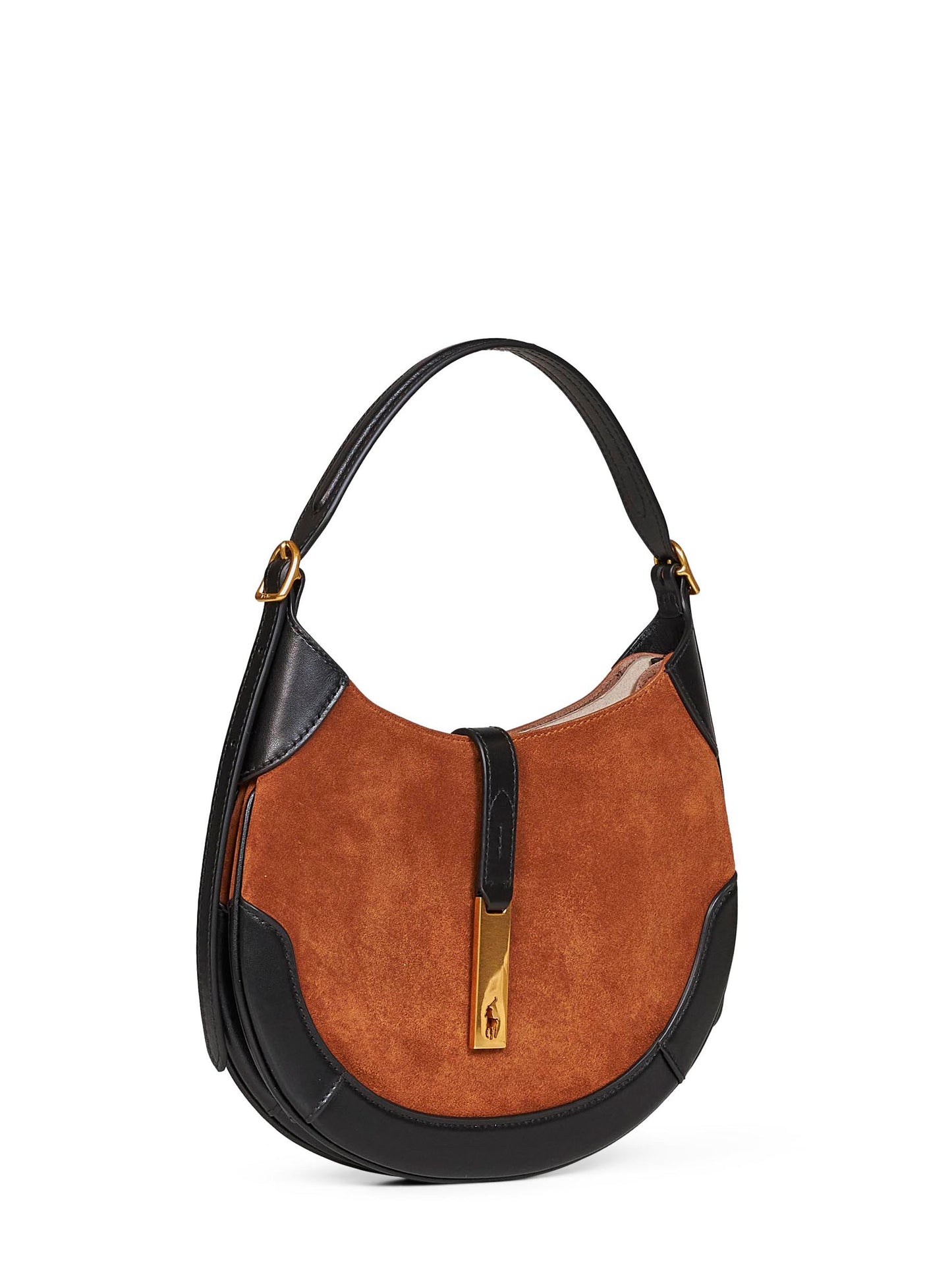 Toffee and black small Shoulder Polo ID hobo bag