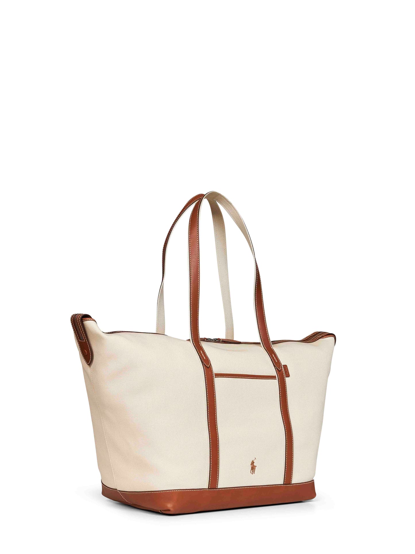 Shopper tote grande ecrù e cuoio
