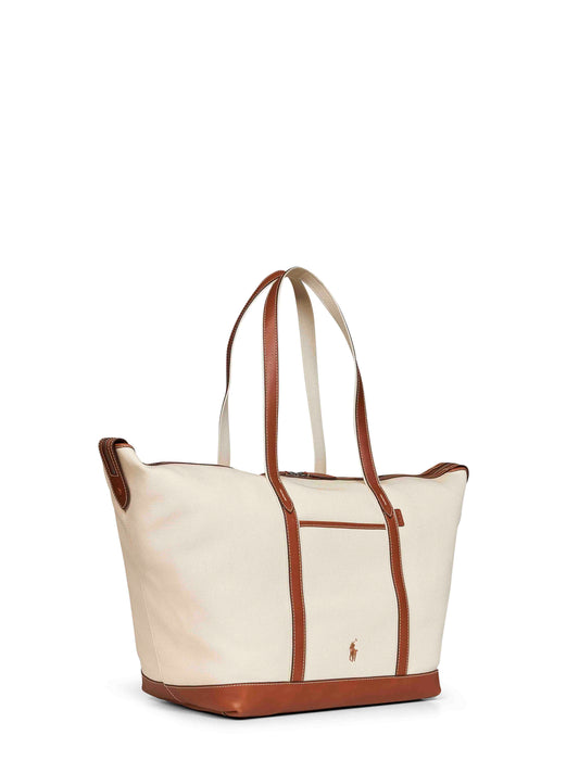 Ecru and tan large tote shopper
