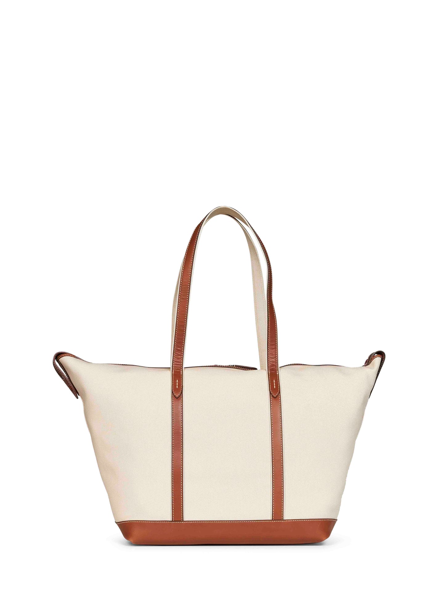 Shopper tote grande ecrù e cuoio